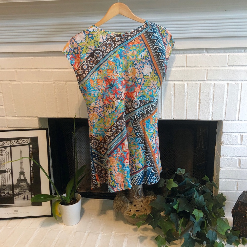 Johnny Was Silk Tunic Patchwork Printed Top - image 2